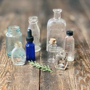 8 Vintage glass bottles/ apothecary/ pharmacy